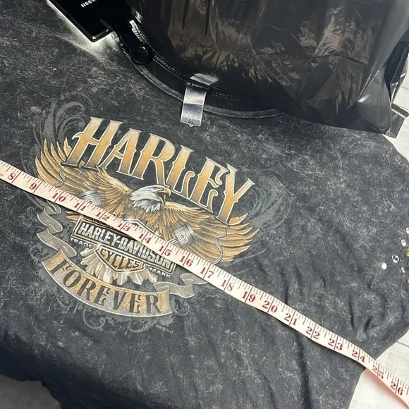 Harley-Davidson Women’s 2X | 3/4 Sleeve | RAF Mildenhall Military | Studded Top - Picture 10 of 14